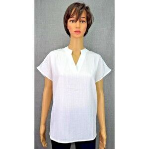 Noracora Short Sleeve V Neck Pullover Blouse Tunic Women's Size M White